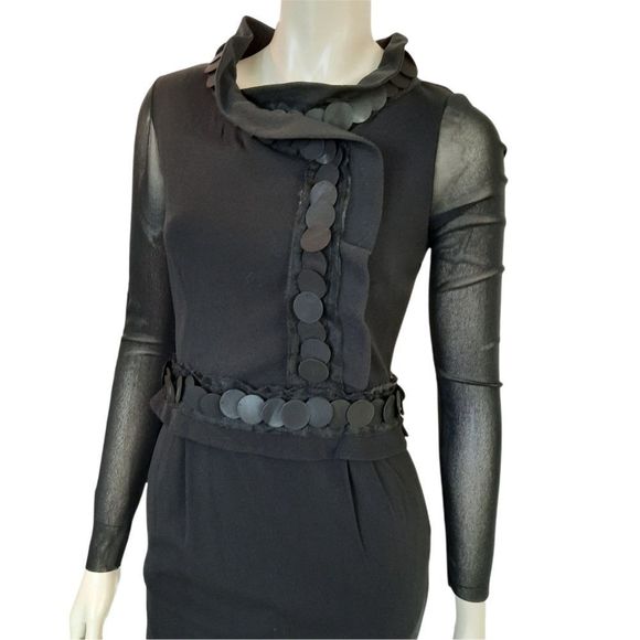 𝅺VIVIENNE Tam Dress size Small Black Mesh Mini Long Sleeve Ruffle Pockets - Picture 2 of 8